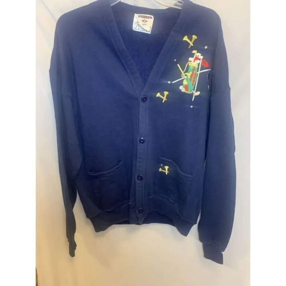 Unisex OSFM Jerzees Golf Embroidered Vintage Grandpa‎ Cardigan Navy 90S